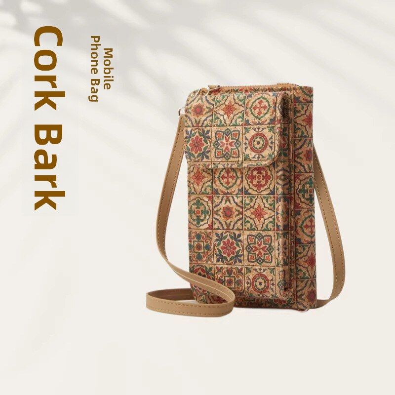 Women'S Crossbody Bags - Przenośny portfel z nadrukiem korkowej kory