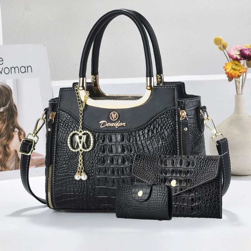 Women'S Crossbody Bags - Damski zestaw torebek z teksturą krokodyla,